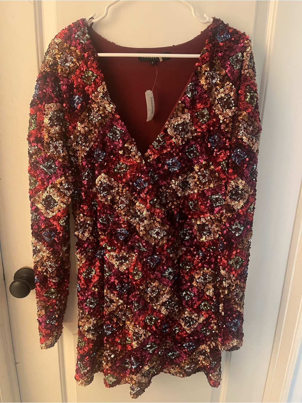 Endless Rose Multicolor Sequin V-Neck Mini Dress - Red Base